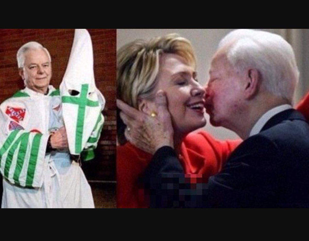 Robert Byrd kissing Hillary Clinton